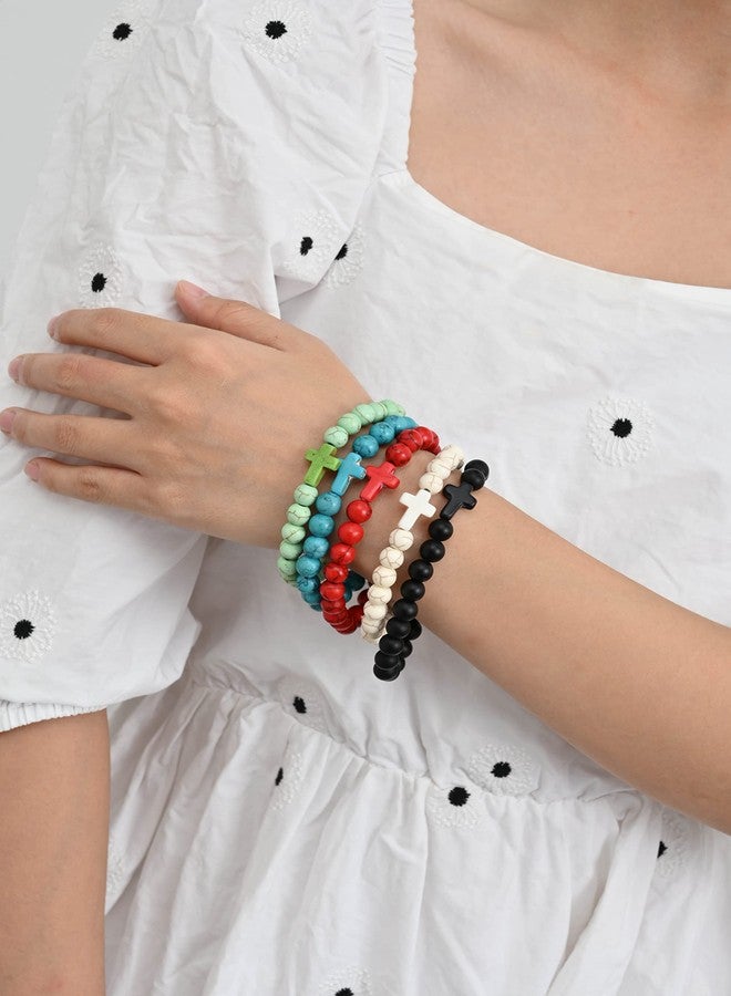 Softones 8mm Beads Cross Bracelets for Women Men Natural Stone Elastic Stretch Prayer Bracelet for Women Friendship Cross Gifts - Image 5