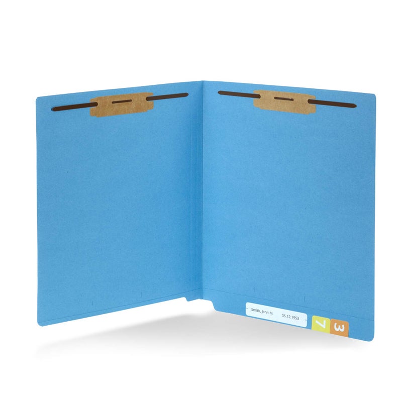 Blue Summit Supplies 50 Blue End Tab Fastener File Folders - Reinforced Straight Cut Tab - Durable 2 Prongs Designed to Organize Standard Medical Files, Receipts, Office Reports - Letter Size, Blue, 50 Pack - Image 1