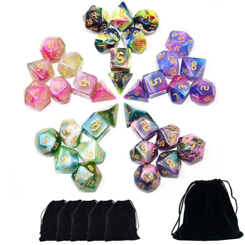 SmartDealsPro 5 x 7 Polyhedral Dice Sets with Pouches for DND RPG MTG Dungeon and Dragons Table Board Roll Playing Games D4 D8 D10 D12 D20 (4-Color Sets) - Image 1