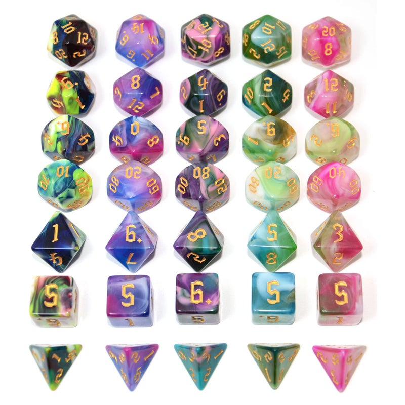 SmartDealsPro 5 x 7 Polyhedral Dice Sets with Pouches for DND RPG MTG Dungeon and Dragons Table Board Roll Playing Games D4 D8 D10 D12 D20 (4-Color Sets) - Image 2