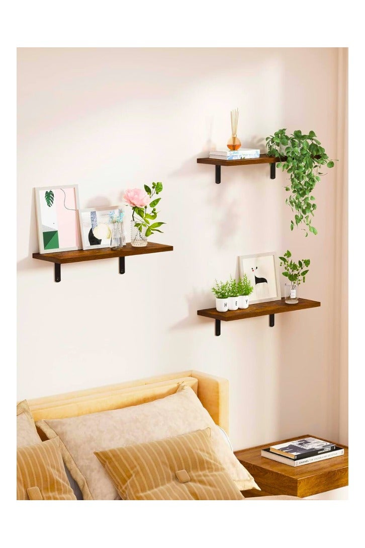 Chase Up Floating Shelves for Wall Decor Storage, Sturdy Small Wood Wall Mounted Shelves Set of 3 with Metal Brackets Hanging for Bedroom, Living Room, Bathroom, Kitchen, Book, Dark Brown - Image 2