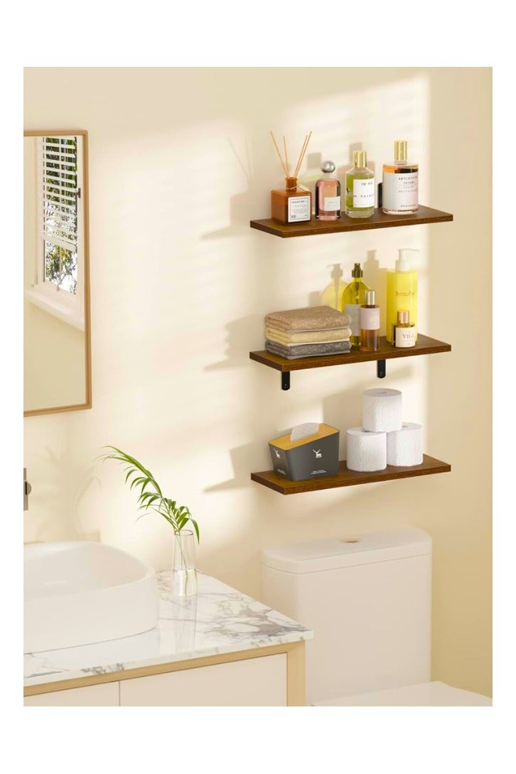 Chase Up Floating Shelves for Wall Decor Storage, Sturdy Small Wood Wall Mounted Shelves Set of 3 with Metal Brackets Hanging for Bedroom, Living Room, Bathroom, Kitchen, Book, Dark Brown - Image 3