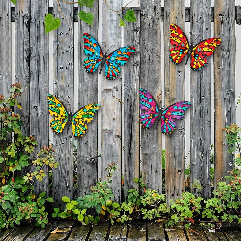Daogtc Metal Butterfly Wall Decor - 9.6" Outdoor Fence Wall Art Decor, Hanging Decoration for Garden Yard Living Room Bedroom Patio Balcony(4 Pack) - Image 2