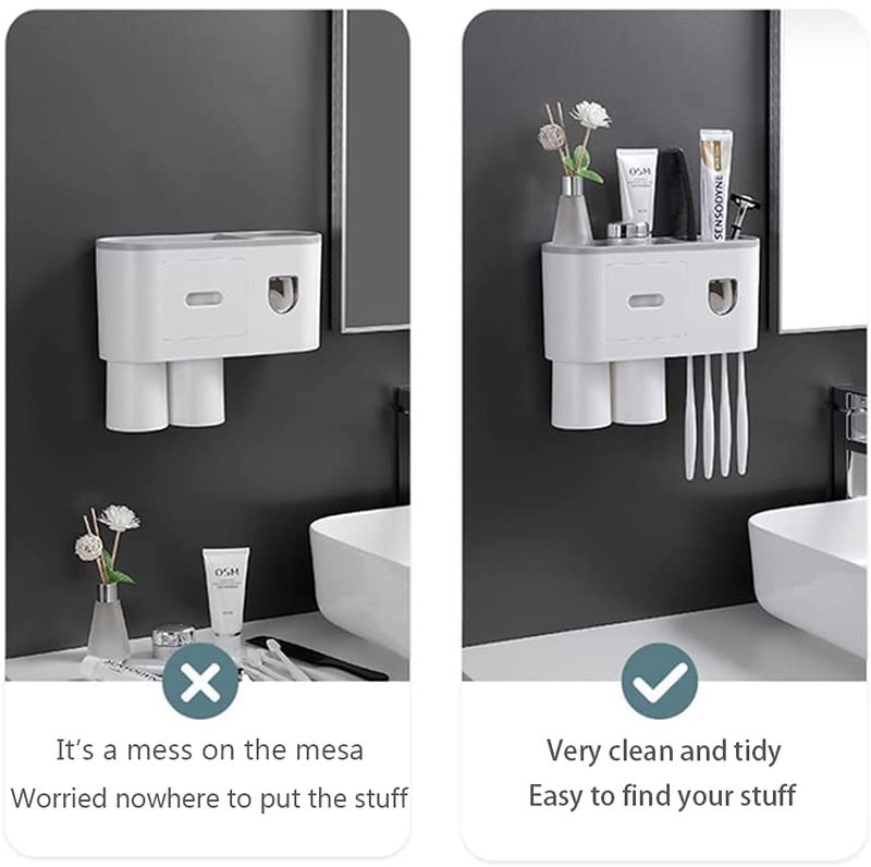 AMULAKH Multifunctional Wall Mounted Space Saving Toothpaste Squeezer Plastic Automatic Toothpaste Dispenser 23 Cup Magnetic Wall Mount Toothbrush Holder 2 Cup Toothbrush Holder - Image 4