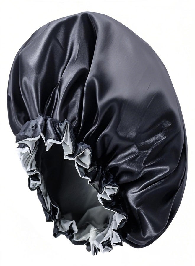 Drokenle Shower Cap for Men, Waterproof Bath Shower Caps Double Layer Reusable Reusable Satin Bonnets Adjustable Elastic Bathing Hair Cap for Men Women - Image 1