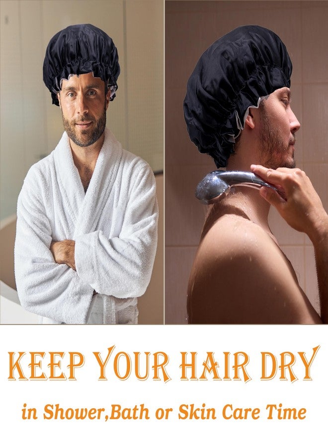 Drokenle Shower Cap for Men, Waterproof Bath Shower Caps Double Layer Reusable Reusable Satin Bonnets Adjustable Elastic Bathing Hair Cap for Men Women - Image 2