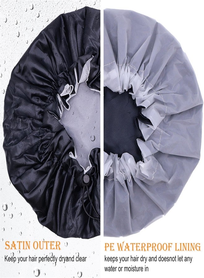 Drokenle Shower Cap for Men, Waterproof Bath Shower Caps Double Layer Reusable Reusable Satin Bonnets Adjustable Elastic Bathing Hair Cap for Men Women - Image 4
