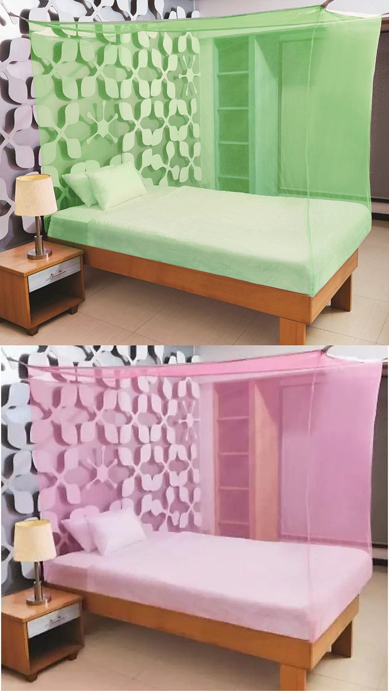 Neekshaa Combo Pack Mosquito Net for Single Bed Polyester Mosquito Net for Baby | Bedroom | Family_Size-6x3 FT_Color-Green,Pink - Image 1