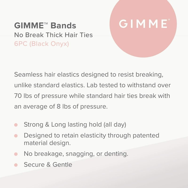 Gimme أربطة شعر جيمي السميكة | أربطة شعر ميكروفايبر سميكة لا تنكسر | تثبيت قوي ولكن لطيف بدون تشابك أو انبعاج أو كسر | أونيكس أسود - Image 2