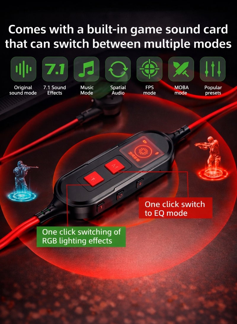 PIVA S6PRO Gaming Earphones With 27 PD Charging Port , APP Control, Built-in Sound Card, 3D Surround Sound, RGB Lighting, For iPhone, Redmagic, Samsung, Mobile, PC, PS5, PS4, Xbox Series X/s, Xbox One, Nintendo Switch - Type C Red - Image 4