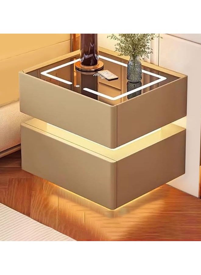 NKX Modern Bedside Nightstand Table with LED Mirror, Sensor Light, Wireless Charging and BT Speaker 40CM - Image 1