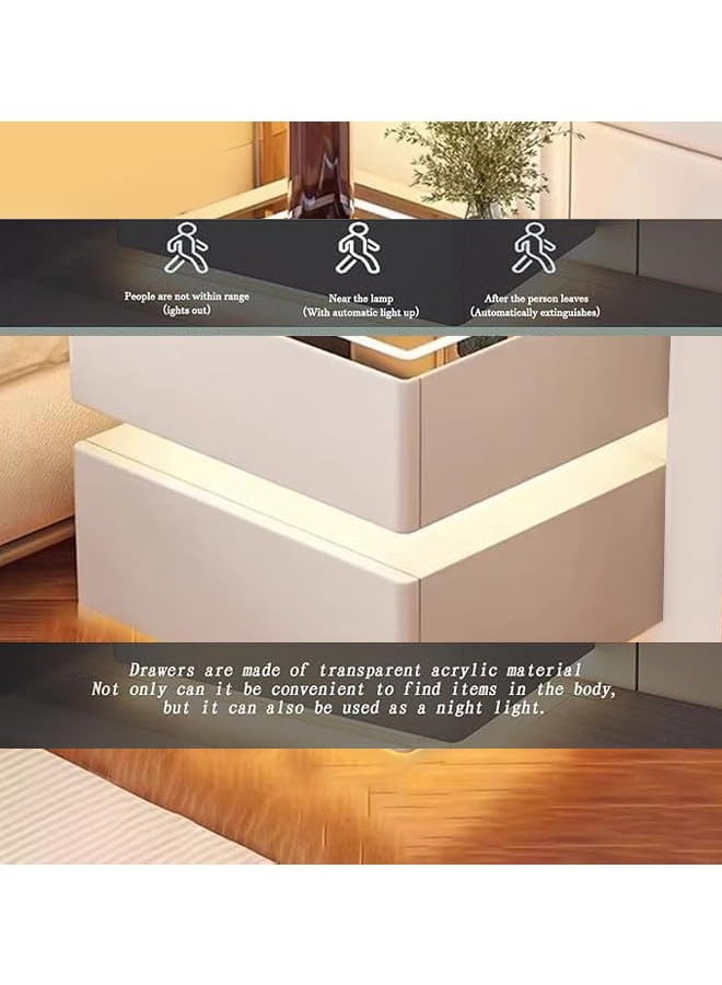 NKX Modern Bedside Nightstand Table with LED Mirror, Sensor Light, Wireless Charging and BT Speaker 40CM - Image 2