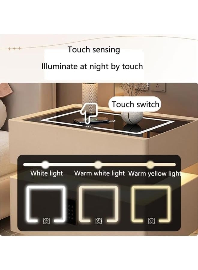 NKX Modern Bedside Nightstand Table with LED Mirror, Sensor Light, Wireless Charging and BT Speaker 40CM - Image 5
