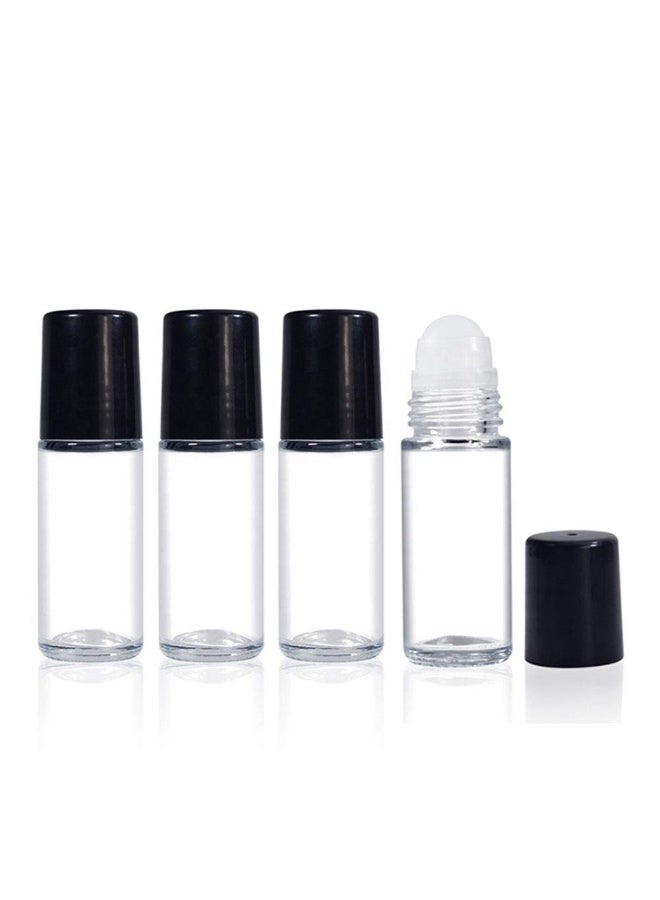 4PCS 30ml زجاجات الأسطوانة الزيت الأساسي ، زجاجات الزجاج الواضح القابلة لإعادة التعبئة الفارغة على زجاجات الأسطوانة العطور مع كرات الأسطوانة البلاستيكية والأغطية السوداء - Image 1