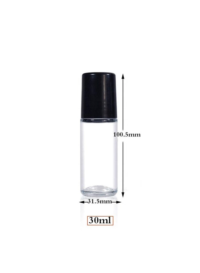 4PCS 30ml زجاجات الأسطوانة الزيت الأساسي ، زجاجات الزجاج الواضح القابلة لإعادة التعبئة الفارغة على زجاجات الأسطوانة العطور مع كرات الأسطوانة البلاستيكية والأغطية السوداء - Image 3