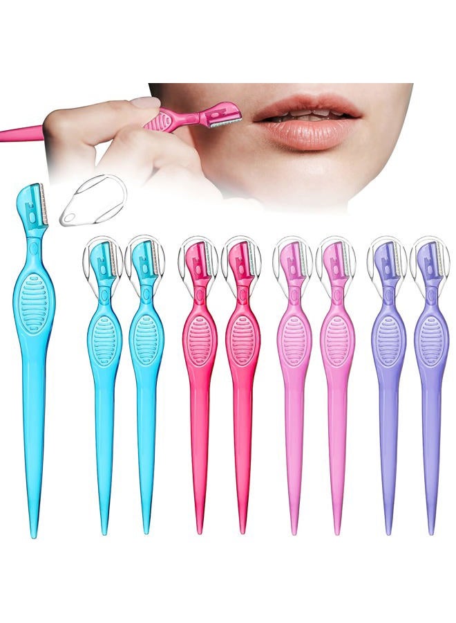 Honoson 8 Pcs Small Eyebrow Razor for Women Portable Face Razors for Women Facial Hair Lip Trimmer Hair Shaving Removal Tool Dermaplaning Tool Eyebrow Shaver with Safety Cap for Makeup Face Care, 4 Colors - Image 1