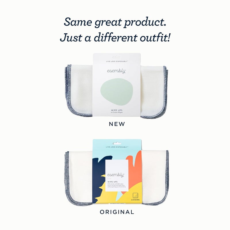 Esembly Wipe Ups, Organic Cotton Reusable Baby Wipes, Soft and Sturdy Washable Cloth Diaper Wipe, One Size, 2 x 12-pk (24 wipes) - Image 2