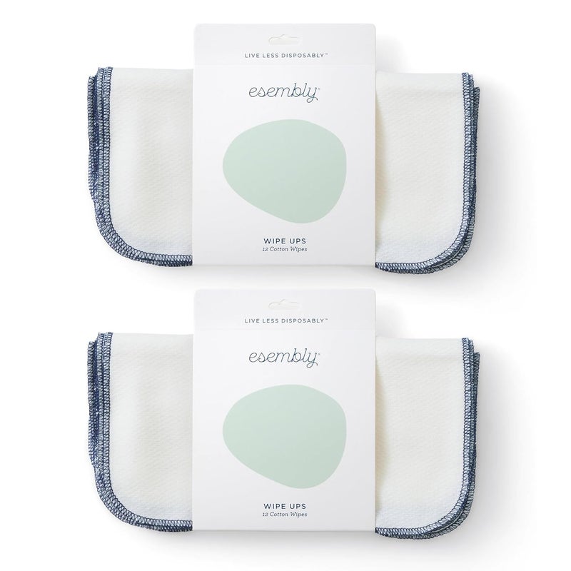 Esembly Wipe Ups, Organic Cotton Reusable Baby Wipes, Soft and Sturdy Washable Cloth Diaper Wipe, One Size, 2 x 12-pk (24 wipes) - Image 1