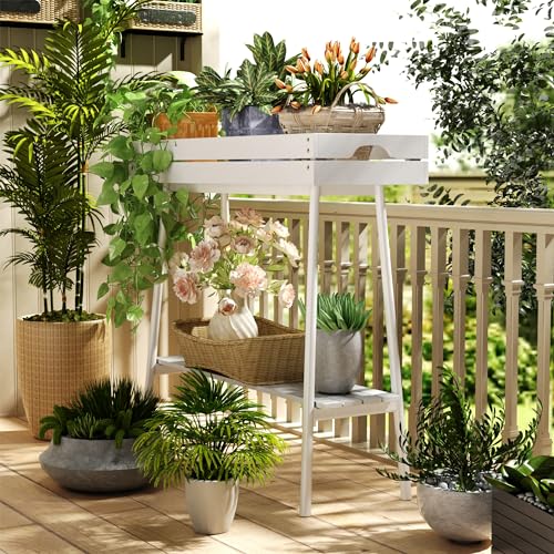 BAMBANG Bamboo Plant Stand Indoor, 2 Tier Small Plant Table, Tall Plant Stand for Indoor Plants, Window Sill Plant Shelf, Flower Pot Holder Plant Bench Plant Rack for Living Room Outdoor, White - Image 5