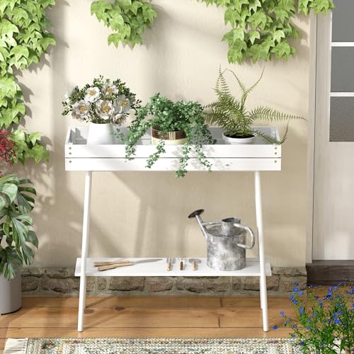 BAMBANG Bamboo Plant Stand Indoor, 2 Tier Small Plant Table, Tall Plant Stand for Indoor Plants, Window Sill Plant Shelf, Flower Pot Holder Plant Bench Plant Rack for Living Room Outdoor, White - Image 3