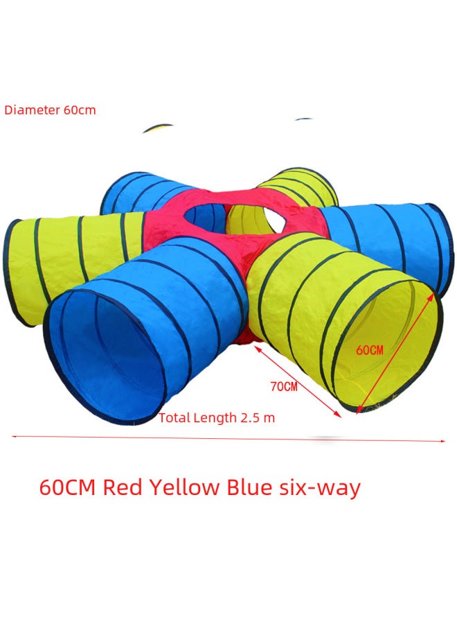 Sunshine Rainbow Tunnel Crawling Tube Sensory Training Caterpillar Baby Children's Drilling Toy Kindergarten Educational Tool-Color:48CM Red Yellow Blue Six-way - Image 4