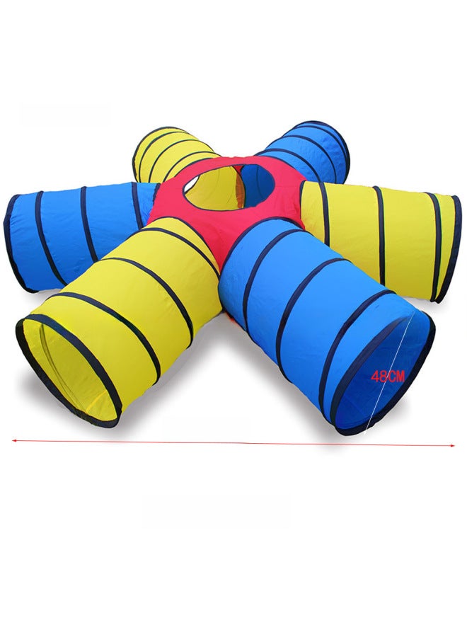 Sunshine Rainbow Tunnel Crawling Tube Sensory Training Caterpillar Baby Children's Drilling Toy Kindergarten Educational Tool-Color:48CM Red Yellow Blue Six-way - Image 1