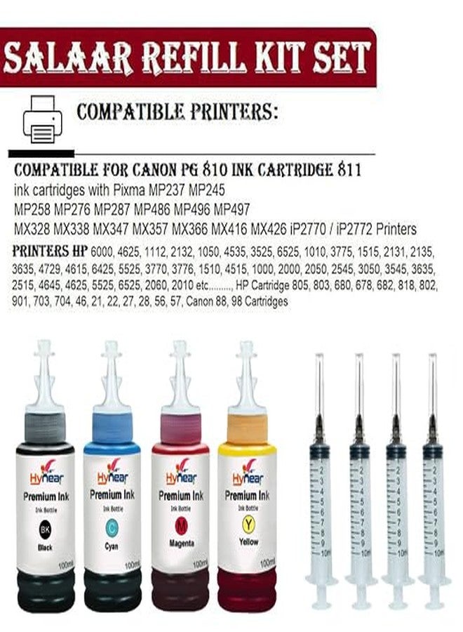 Hynear 682 Refill Ink Bottle with Syringe Suitable for 6075, 6078, 6475, 6478 682 Ink Cartridge Cyan, Black, Magenta & Yellow (100ml X 4 Bottle + 4Syringe + Tool Kit + Tissue Paper + Handgloves) - Image 3