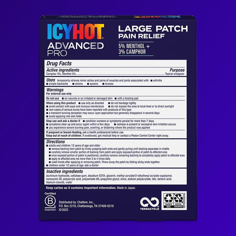 Icy Hot لصقات تخفيف الألم من آيسي هوت برو بدون فوضى مع المنثول والكافور وتكنولوجيا الهيدروجيل المتقدمة، 5 قطع. - Image 2