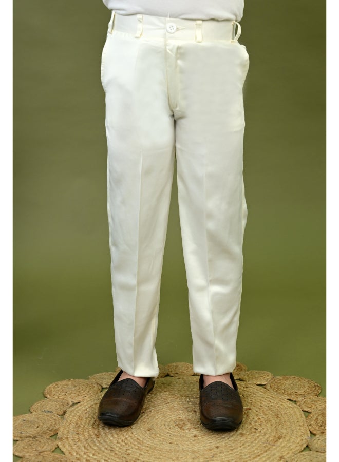 BT DEZINES Boys Off White Satin Sherwani Set - Image 5