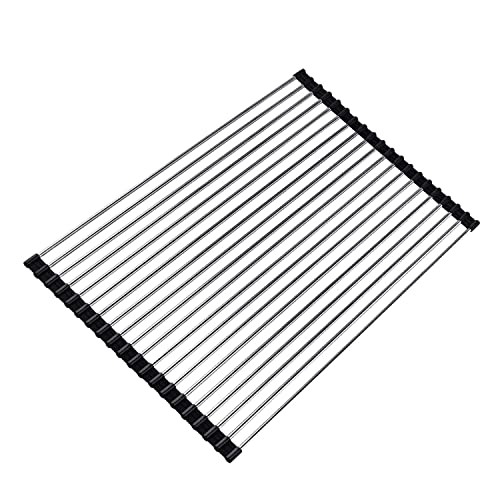 Ahyuan Roll up Dish Drying Rack Over The Sink Kitchen Roll up Sink Drying Rack Stainless Still Portable Drainer Foldable Dish Rack (Black, 17.8''X13.5'') - Image 1