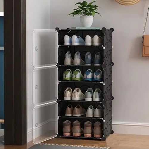Zemic 6 Shelf DIY Shoe Rack Plastic ^ Multi-Purpose Plastic Shoe Rack for Home Plastic Shelves, PP Plastic Home Shoe Rack with Door for Entryway, Chappal Slipper Shoe Stand (Black, 6-Shelf-3-Door) - Image 1