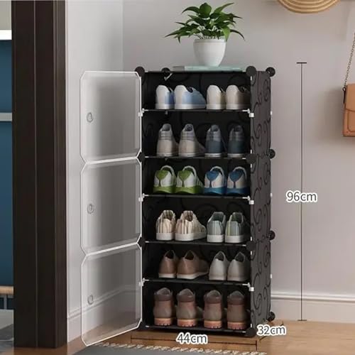 Zemic 6 Shelf DIY Shoe Rack Plastic ^ Multi-Purpose Plastic Shoe Rack for Home Plastic Shelves, PP Plastic Home Shoe Rack with Door for Entryway, Chappal Slipper Shoe Stand (Black, 6-Shelf-3-Door) - Image 2