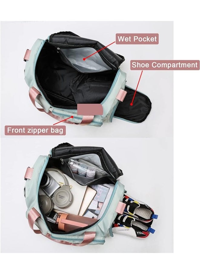 Chabeia 19.7" Large Gym Bag for Women, Travel Duffle Bag,with toiletry Bag,with Shoe Compartment,Dry Wet Separated, Luggage,Waterproof ,Travel Bag,Sport Duffle Bag ,for Sport, Yoga, Travel, Fitness, Overnight Weekend with Shoulder Strap (Green Pink)  - Image 4