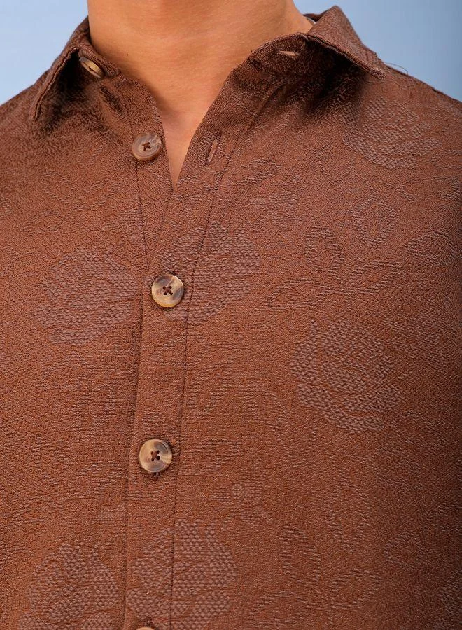 The Indian Garage Co Men Relaxed Fit Solid Full Sleeves Cutaway Collar Resort Wear Shirt