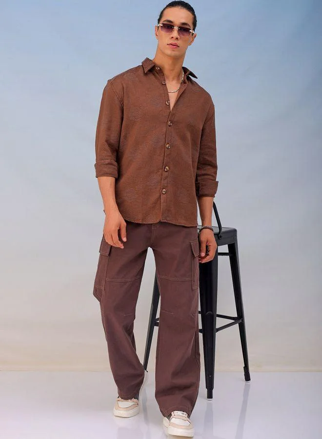 The Indian Garage Co Men Relaxed Fit Solid Full Sleeves Cutaway Collar Resort Wear Shirt