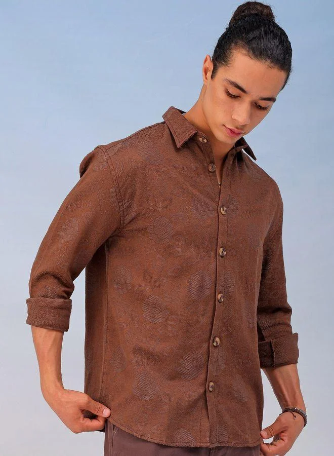 The Indian Garage Co Men Relaxed Fit Solid Full Sleeves Cutaway Collar Resort Wear Shirt