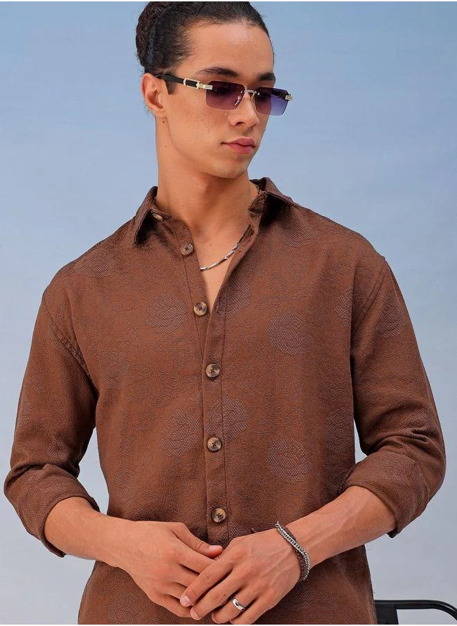 شركة المرآب الهندية Men Relaxed Fit Solid Full Sleeves Cutaway Collar Resort Wear Shirt
