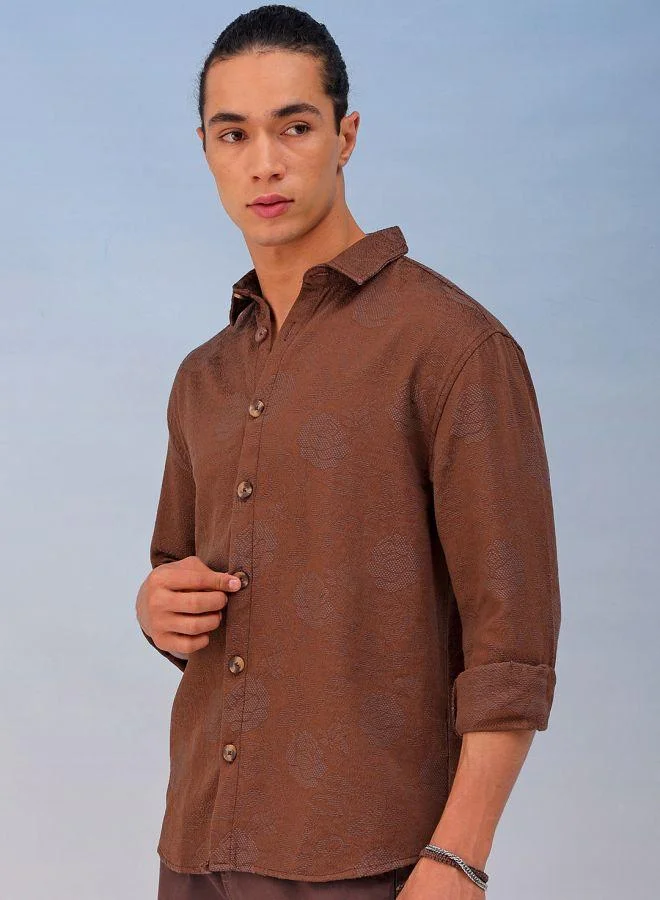 The Indian Garage Co Men Relaxed Fit Solid Full Sleeves Cutaway Collar Resort Wear Shirt