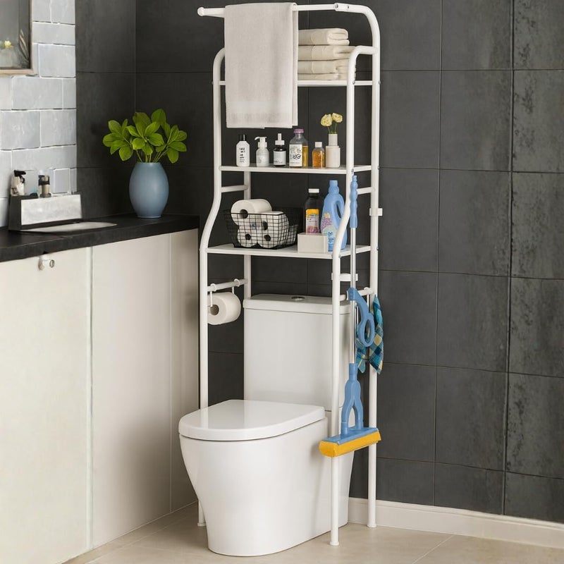 Supplier Bathroom Over Toilet Storage Rack – 3 Tier Organizer with Towel Rods | Sturdy Metal Frame in White | Space Saving Design for Storage Towels and Bathroom Supplies - Image 1