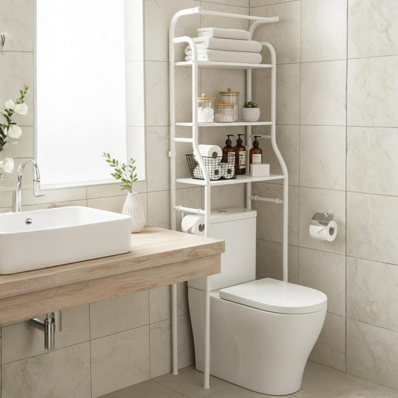 Supplier Bathroom Over Toilet Storage Rack – 3 Tier Organizer with Towel Rods | Sturdy Metal Frame in White | Space Saving Design for Storage Towels and Bathroom Supplies - Image 2