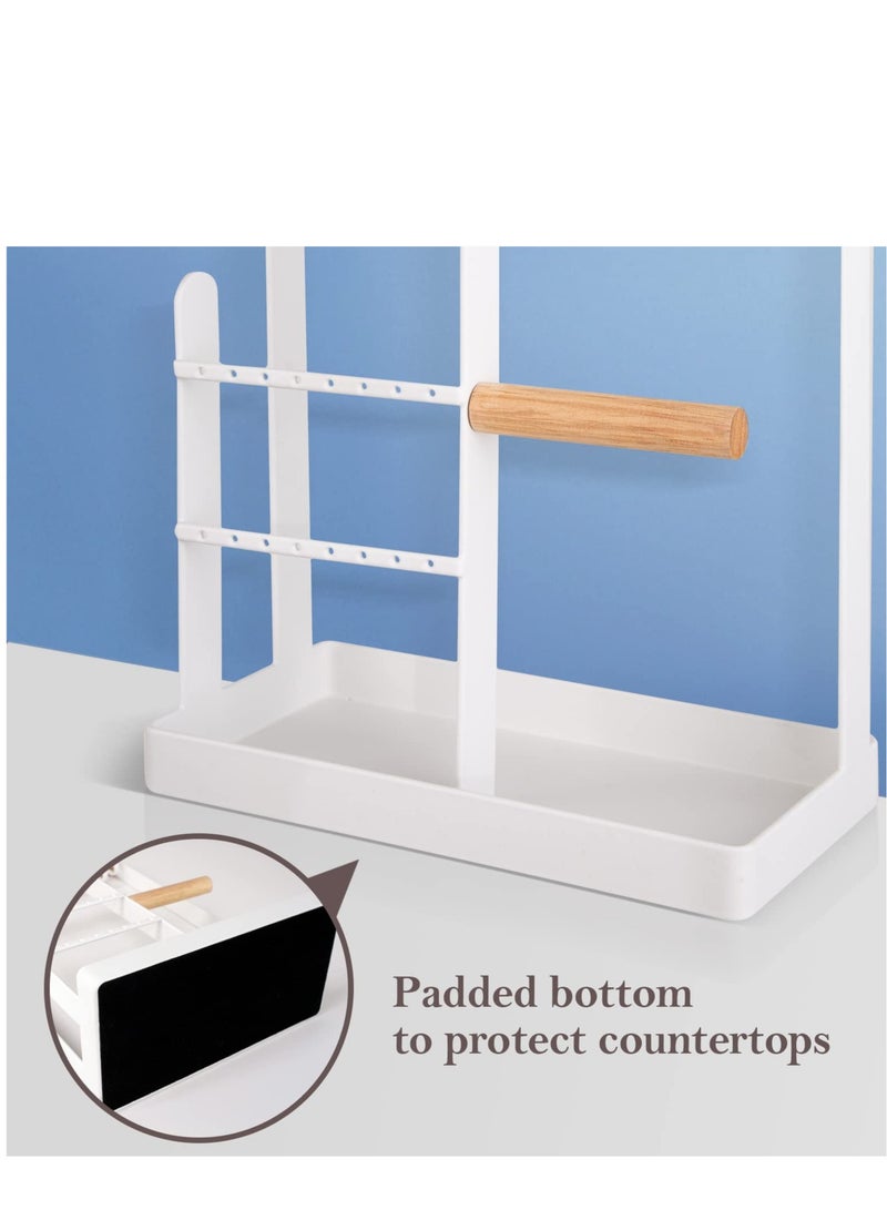 Excefore Jewelry Organizer Stand Necklace Holder, with Earring Tray and 10 Hooks, 4 Tier Necklace Holder Display,  Hanging Small Jewelry Holder Organize, for Bracelets Rings Watches (White) - Image 4