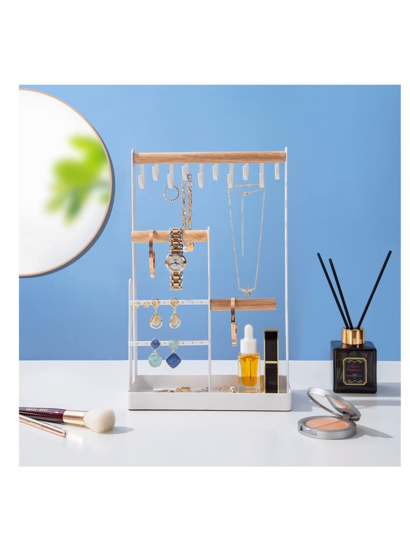 Excefore Jewelry Organizer Stand Necklace Holder, with Earring Tray and 10 Hooks, 4 Tier Necklace Holder Display,  Hanging Small Jewelry Holder Organize, for Bracelets Rings Watches (White) - Image 2