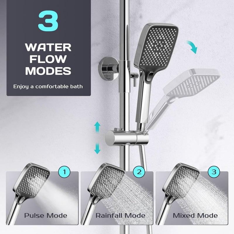 Premium Shower System with Overhead Rain Shower and 5-Function Hand Shower - Image 3