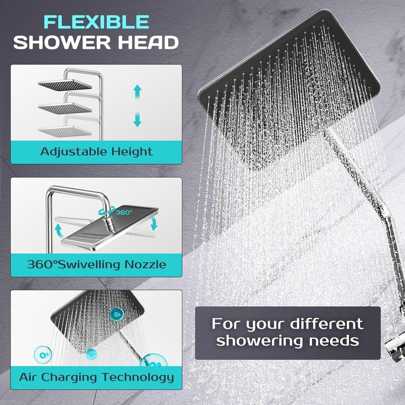 Premium Shower System with Overhead Rain Shower and 5-Function Hand Shower - Image 2
