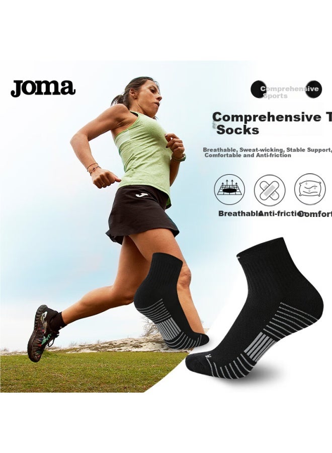 Joma جوارب تدريب رياضية متوسطة الساق من جومّا قابلة للتنفس وامتصاص العرق ومتينة للجري وكرة السلة وكرة الريشة بيضاء مقاس واحد - Image 2