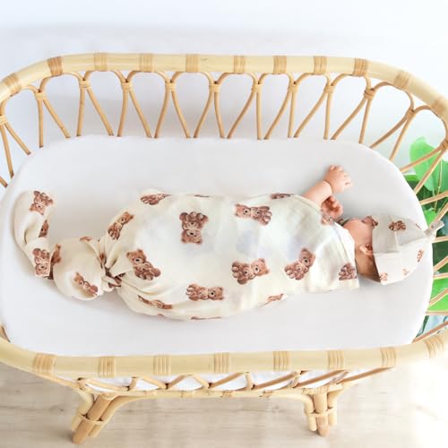 LifeTree Muslin Swaddle Blankets, Muslin Baby Swaddle Blanket and Hat Set with Birth Announcement Card, Newborn Unisex Receiving Blankets Bear Pattern - Image 3