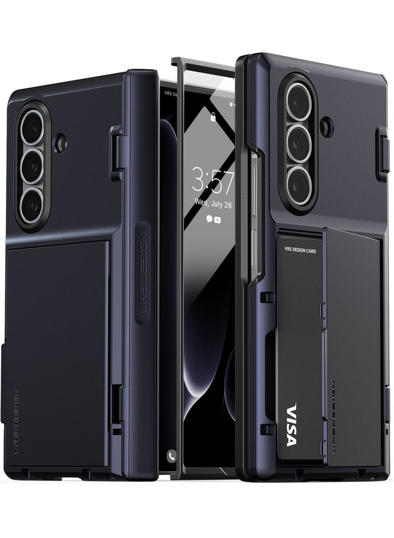 VRS Design غطاء محفظة تيرا غارد مودرن GO 360 لجهاز سامسونج جالاكسي Z فولد 7 (2025) مع [حامل بطاقتين] و[حماية مفصل] - أزرق داكن - Image 1