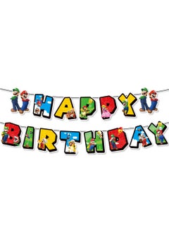 Generic New Blue Mario Theme Birthday Party Decor Pull the flag 1p-Blue Mario 