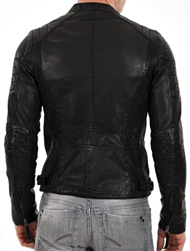 DECIMAL Men's Black & BROWN Genuine Lambskin Leather Biker Jacket VINTAGE REAL MOTORCYCLE JACKETS FOR MEN (S, BLACK) - Image 2