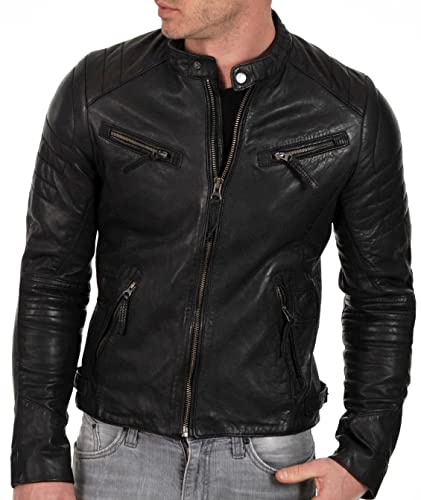 DECIMAL Men's Black & BROWN Genuine Lambskin Leather Biker Jacket VINTAGE REAL MOTORCYCLE JACKETS FOR MEN (S, BLACK) - Image 3